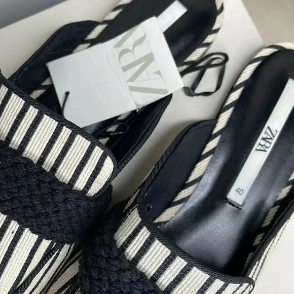 Zara Black & White Stripped Mules - Picture 7 of 9
